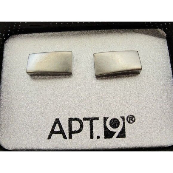 Apt. 9 Cufflinks Silver Tone Rectangular Tux Shirt Dress Suit Vintage IOB - Picture 2 of 9